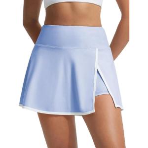 imageBALEAF Womens High Waisted 14 Swim Skirts Boxer Liner Quick Dry Bathing Suit Split Swimsuit Bottom with PocketLight Blue