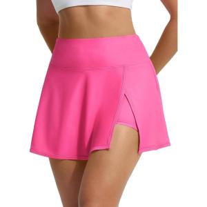 imageBALEAF Womens High Waisted 14 Swim Skirts Boxer Liner Quick Dry Bathing Suit Split Swimsuit Bottom with PocketPink