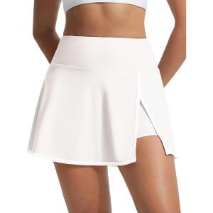 imageBALEAF Womens High Waisted 14 Swim Skirts Boxer Liner Quick Dry Bathing Suit Split Swimsuit Bottom with PocketStar White