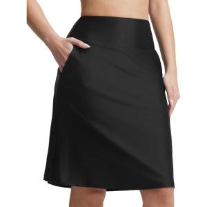 imageBaleaf 23 Womens Swim Skort High Waisted Knee Length Long Swim Skirt Bathing Suit Swimsuit Bottoms BeachBlack