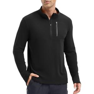 imagebaleaf Fleece Quarter Zip Pullover Men Sweatshirt with Zipper Pocket Reflective Strip Running Golf CausalBlack