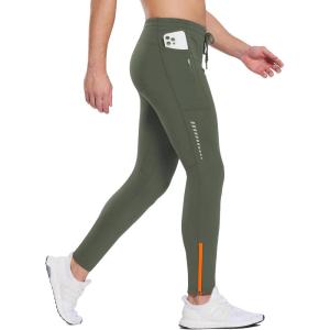 imagebaleaf Mens Thermal Running Tights Fleece Compression Leggings Winter Pants Zipper Pockets Cycling Gear Cold WeatherArmy Green