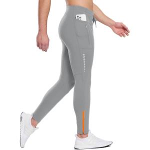 imagebaleaf Mens Thermal Running Tights Fleece Compression Leggings Winter Pants Zipper Pockets Cycling Gear Cold WeatherGray