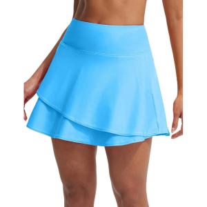 imagebaleaf Womens 15 High Waisted Swim Skirt Ruffle Quick Dry Bathing Suit Swimsuit Bottoms with Slant Pockets UPF 50Blue
