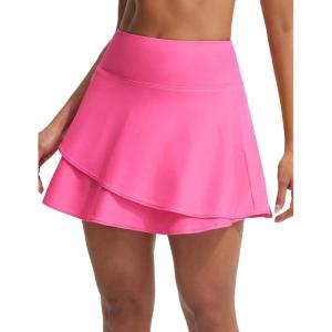 imagebaleaf Womens 15 High Waisted Swim Skirt Ruffle Quick Dry Bathing Suit Swimsuit Bottoms with Slant Pockets UPF 50Pink