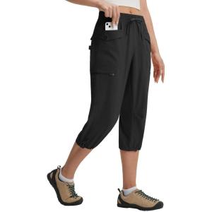 imagebaleaf Womens 19 Capri Pants with 7 Pockets Lightweight Quick Dry Water Resistant Hiking Travel Summer Pants for OutdoorBlack