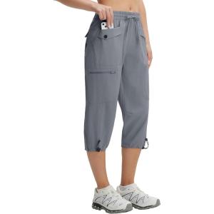 imagebaleaf Womens 19 Capri Pants with 7 Pockets Lightweight Quick Dry Water Resistant Hiking Travel Summer Pants for OutdoorDark Gray