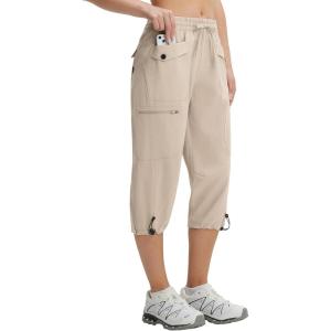 imagebaleaf Womens 19 Capri Pants with 7 Pockets Lightweight Quick Dry Water Resistant Hiking Travel Summer Pants for OutdoorKhaki