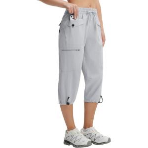 imagebaleaf Womens 19 Capri Pants with 7 Pockets Lightweight Quick Dry Water Resistant Hiking Travel Summer Pants for OutdoorLight Gray