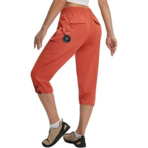 imagebaleaf Womens 19 Capri Pants with 7 Pockets Lightweight Quick Dry Water Resistant Hiking Travel Summer Pants for OutdoorRust