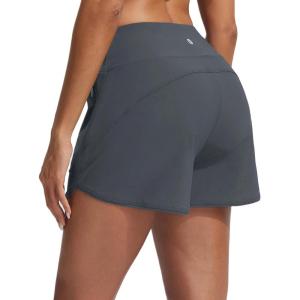 imagebaleaf Womens 4 High Waisted Swim Board Shorts Quick Dry UPF50 with Zipper PocketsDark Gray