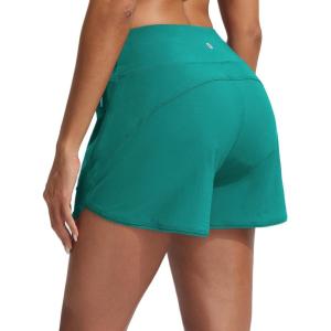 imagebaleaf Womens 4 High Waisted Swim Board Shorts Quick Dry UPF50 with Zipper PocketsGreen