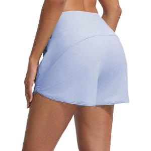 imagebaleaf Womens 4 High Waisted Swim Board Shorts Quick Dry UPF50 with Zipper PocketsLight Blue