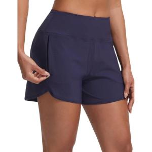 imagebaleaf Womens 4 High Waisted Swim Board Shorts Quick Dry UPF50 with Zipper PocketsNavy Blue