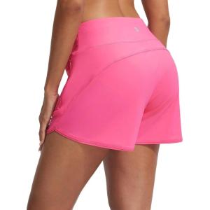 imagebaleaf Womens 4 High Waisted Swim Board Shorts Quick Dry UPF50 with Zipper PocketsPink