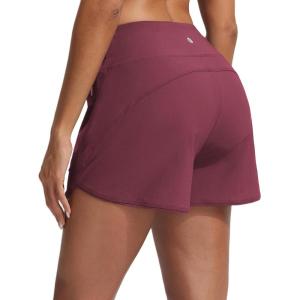 imagebaleaf Womens 4 High Waisted Swim Board Shorts Quick Dry UPF50 with Zipper PocketsWine Red