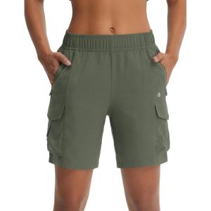 imagebaleaf Womens 7 Hiking Shorts Lightweight Water Resistant Athletic Golf Cargo Shorts with Zipper Pockets Quick Dry SummerArmy Green