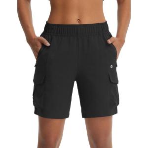 imagebaleaf Womens 7 Hiking Shorts Lightweight Water Resistant Athletic Golf Cargo Shorts with Zipper Pockets Quick Dry SummerBlack