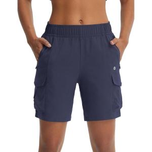 imagebaleaf Womens 7 Hiking Shorts Lightweight Water Resistant Athletic Golf Cargo Shorts with Zipper Pockets Quick Dry SummerNavy Blue