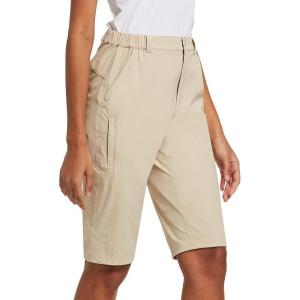 imagebaleaf Womens Bermuda Knee Length Long Shorts for Summer Hiking Golf Camping Stretch Lightweight Nylon Quick DryKhaki
