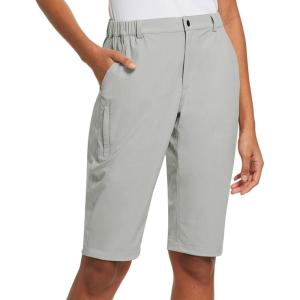 imagebaleaf Womens Bermuda Knee Length Long Shorts for Summer Hiking Golf Camping Stretch Lightweight Nylon Quick DryLight Gray