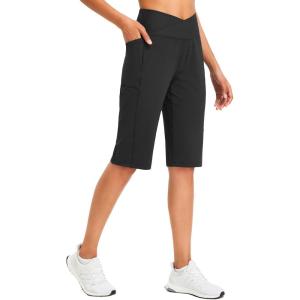 imagebaleaf Womens Bermuda Long Shorts 14 Knee Length Capris High Waisted Athletic Shorts with Pockets Summer Stretch LooseBlack