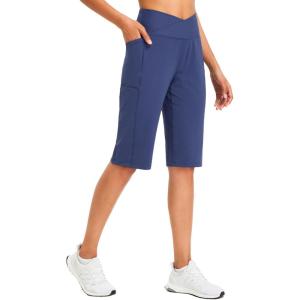imagebaleaf Womens Bermuda Long Shorts 14 Knee Length Capris High Waisted Athletic Shorts with Pockets Summer Stretch LooseNavy Blue