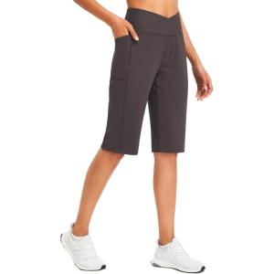 imagebaleaf Womens Bermuda Long Shorts 14 Knee Length Capris High Waisted Athletic Shorts with Pockets Summer Stretch LooseSeal Brown