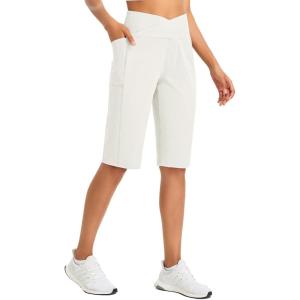 imagebaleaf Womens Bermuda Long Shorts 14 Knee Length Capris High Waisted Athletic Shorts with Pockets Summer Stretch LooseWhite