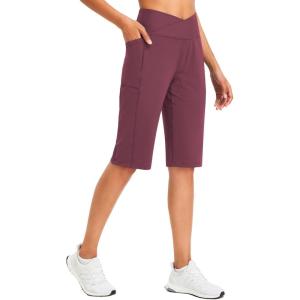 imagebaleaf Womens Bermuda Long Shorts 14 Knee Length Capris High Waisted Athletic Shorts with Pockets Summer Stretch LooseWine Red