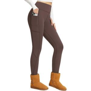 imagebaleaf Womens Fleece Lined Leggings Thick Soft Winter Warm Thermal Waterproof High Waisted Pockets Hiking Running SkiingDark Brown