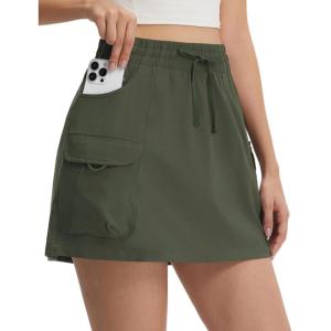 imagebaleaf Womens Hiking Cargo Skort High Waisted Golf Travel Athletic Skirts with Pocket Water Resistant Sport SkortsArmy Green