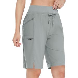 imagebaleaf Womens Hiking Long Shorts 911 Quick Dry Hiking Bermuda Cargo for Curvy Lightweight Knee Length Shorts Pockets11 Inch Frost Grey