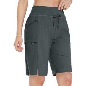 imagebaleaf Womens Hiking Long Shorts 911 Quick Dry Hiking Bermuda Cargo for Curvy Lightweight Knee Length Shorts Pockets11 Inch Grey