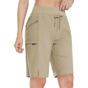 imagebaleaf Womens Hiking Long Shorts 911 Quick Dry Hiking Bermuda Cargo for Curvy Lightweight Knee Length Shorts Pockets11 Inch Khaki