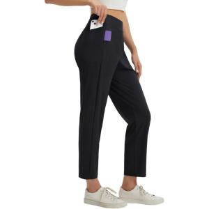 imagebaleaf Womens Petite Casual Pants with 3 Pockets 25 Ankle Golf Pant Pull On Stretchy 78 Travel Work SlacksBlack