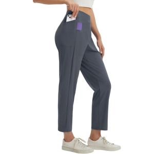 imagebaleaf Womens Petite Casual Pants with 3 Pockets 25 Ankle Golf Pant Pull On Stretchy 78 Travel Work SlacksDark Gray