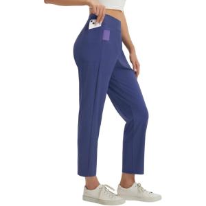 imagebaleaf Womens Petite Casual Pants with 3 Pockets 25 Ankle Golf Pant Pull On Stretchy 78 Travel Work SlacksNavy Blue