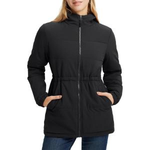imagebaleaf Womens Winter Coat Long Puffer Jacket Quilted Jackets with Hood Warm Running Insulated Hiking SnowBlack