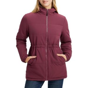 imagebaleaf Womens Winter Coat Long Puffer Jacket Quilted Jackets with Hood Warm Running Insulated Hiking SnowWine Red