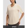 imageBALEAF Womens Half Sleeve Athletic Shirts V Neck Elbow Short Sleeve Workout Tops UPF 50 Sun Protection UV Yoga RunningLight Brown
