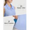 imagebaleaf Womens Golf Shirts Sleeveless Pockets Tennis Tops Workout Athletic Polo V Neck Collared UPFLight Blue
