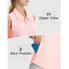 imagebaleaf Womens Golf Shirts Sleeveless Pockets Tennis Tops Workout Athletic Polo V Neck Collared UPFLight Pink