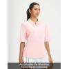 imagebaleaf Womens Half Sleeve Golf Shirts Elbow Length Sleeve Quarter Zip Polo Tops V Neck UPF 50 Sun Protection WorkoutLight Pink