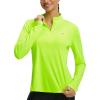 imagebaleaf Womens Quarter Zip Workout Shirts Long Sleeve Sun Protection Athletic Quick Dry UPF 50 Running Tops Pockets CyclingFluorescent Green
