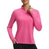 imagebaleaf Womens Quarter Zip Workout Shirts Long Sleeve Sun Protection Athletic Quick Dry UPF 50 Running Tops Pockets CyclingPink