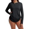 imagebaleaf Rash Guard for Women Long Sleeve Swim Shirt UPF 50 Swimsuits Top for Women with Kangaroo PocketBlack