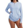 imagebaleaf Rash Guard for Women Long Sleeve Swim Shirt UPF 50 Swimsuits Top for Women with Kangaroo PocketLight Blue