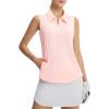 imagebaleaf Womens Golf Shirts Sleeveless Pockets Tennis Tops Workout Athletic Polo V Neck Collared UPFLight Pink