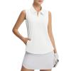 imagebaleaf Womens Golf Shirts Sleeveless Pockets Tennis Tops Workout Athletic Polo V Neck Collared UPFStar White